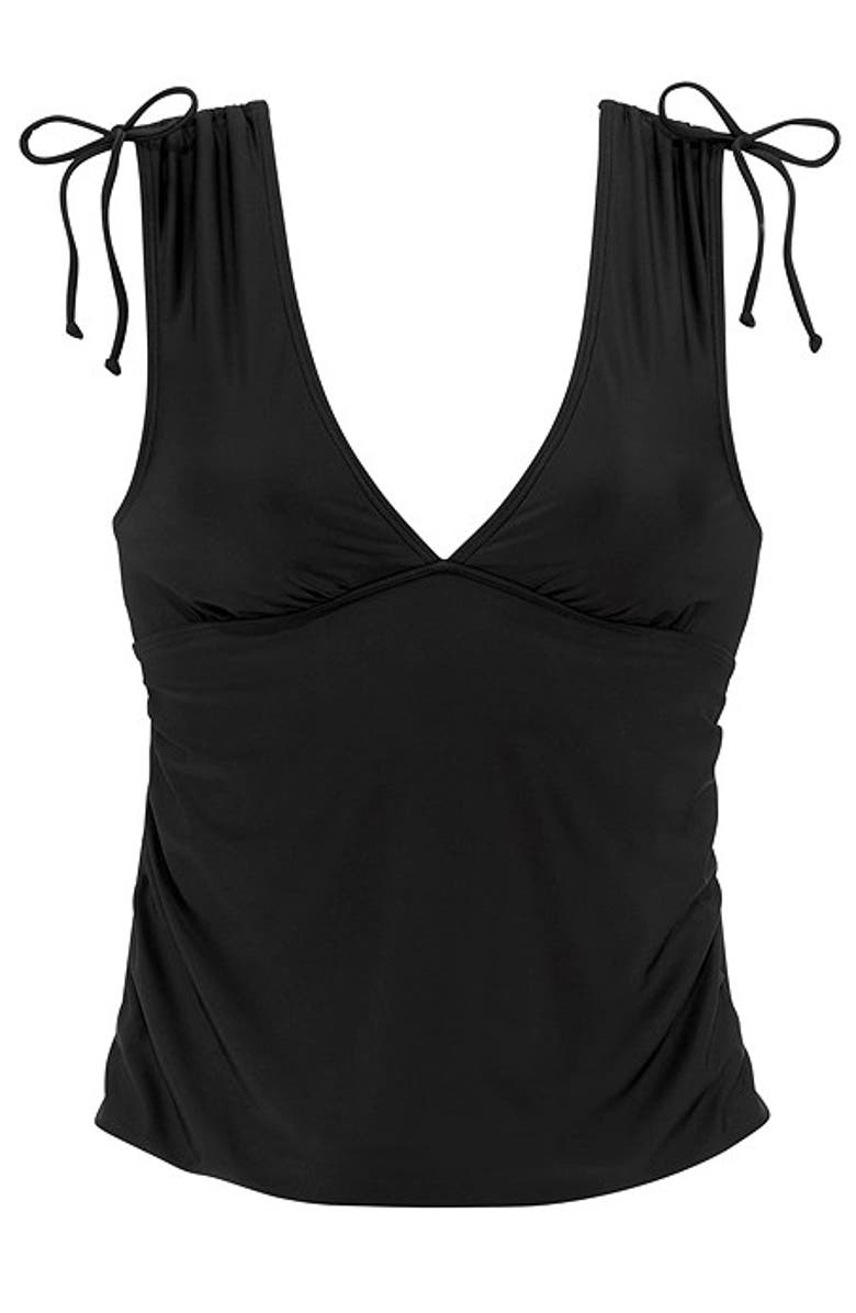 LASCANA Women's Shoulder Detail Tankini Top Size 36C/D, Alternate, color, Black