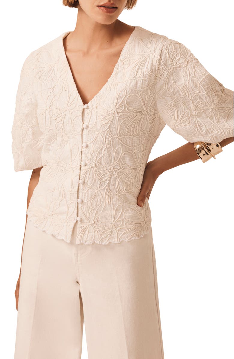 MINT VELVET Embroidered Detail Top, Main, color, Ivory