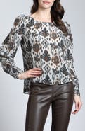 APNY Printed Smocked Cuff Top
