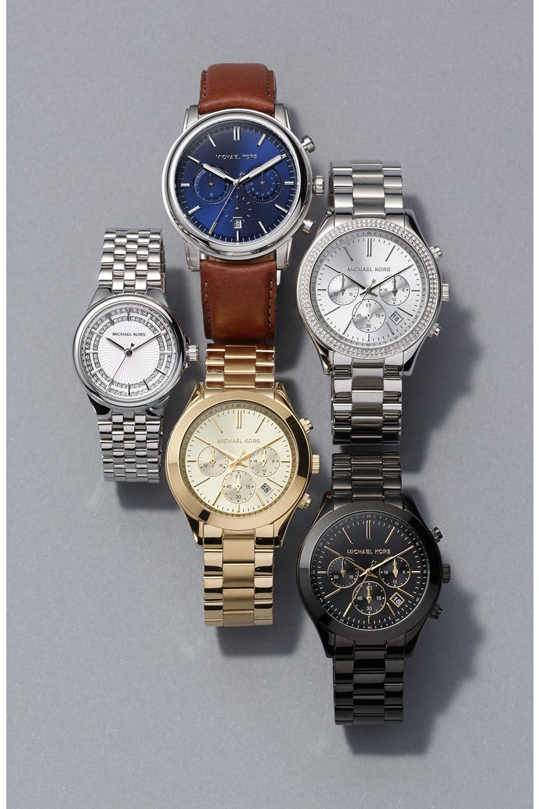 Michael Kors 'Slim Runway' Crystal Bezel Chronograph Bracelet Watch, 42mm (Nordstrom Exclusive), Alternate, color, SILVER