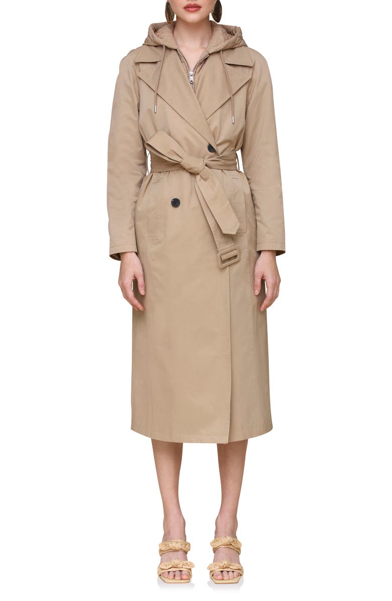 Avec Les Filles Maxi Trench Coat with Quilted Bib Hoodie, Main, color,