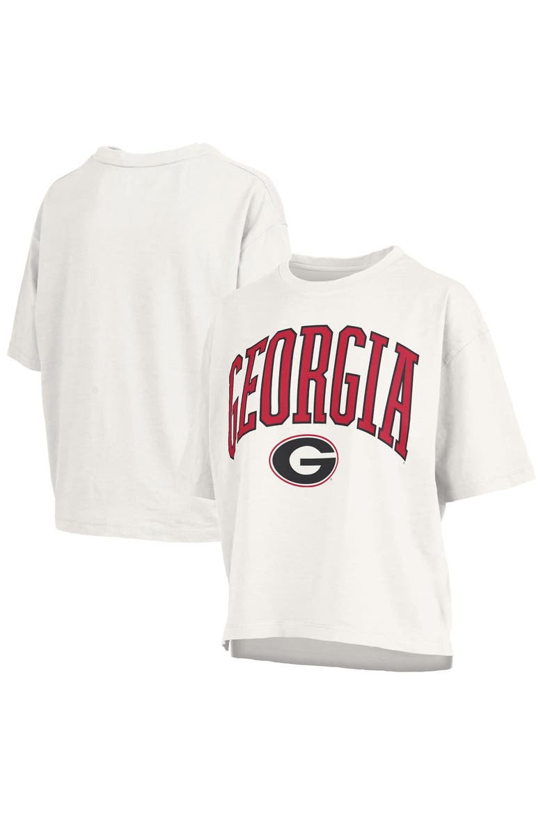 Women's Pressbox White Georgia Bulldogs Nelson Arch Over Logo Waist Length Oversized Slub T-Shirt, Main, color, White