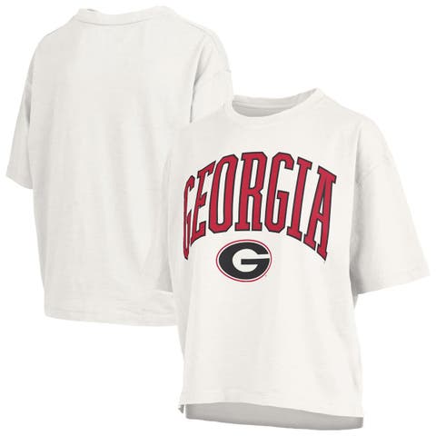 Women's Pressbox White Georgia Bulldogs Nelson Arch Over Logo Waist Length Oversized Slub T-Shirt