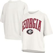 PRESSBOX Women's Pressbox White Georgia Bulldogs Nelson Arch Over Logo Waist Length Oversized Slub T-Shirt