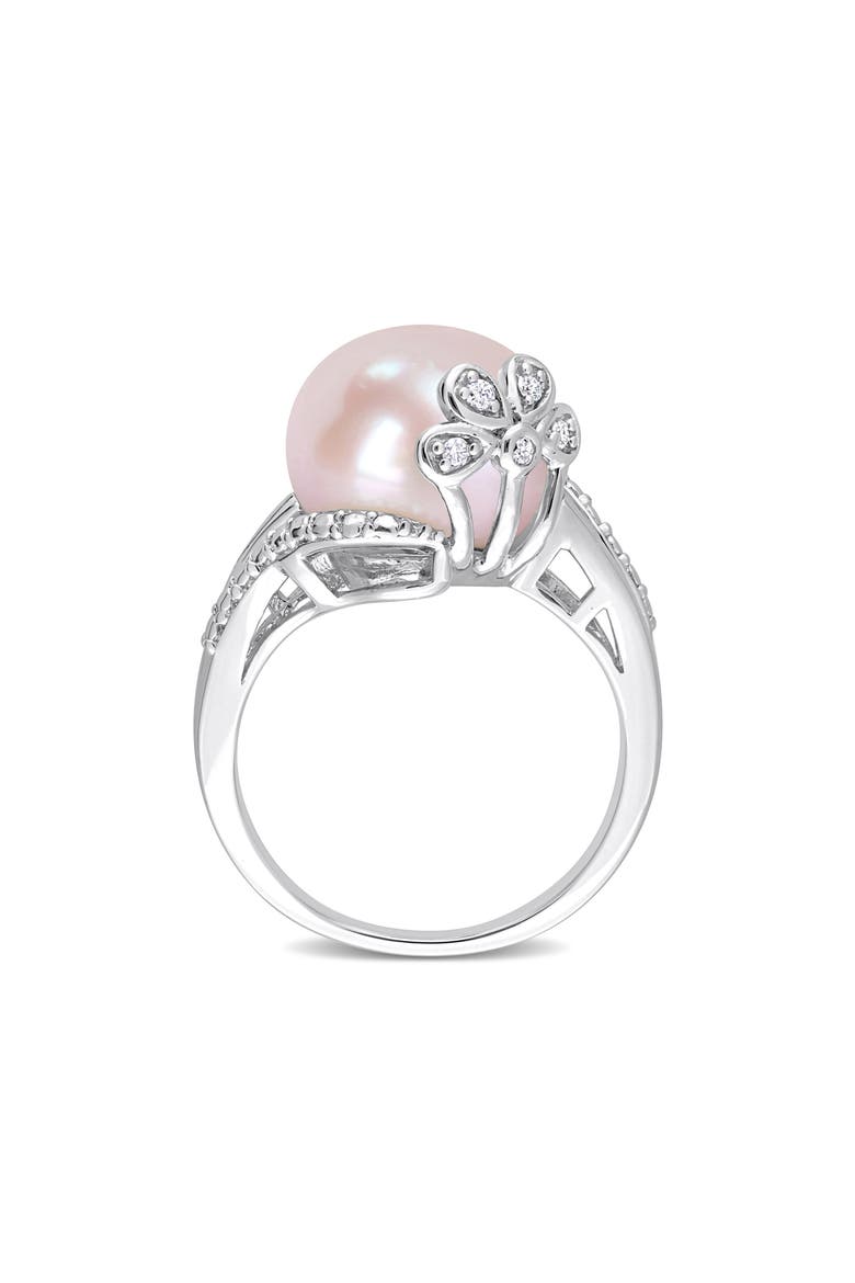 Sterling Silver 12–12.5mm Pink Cultured Freshwater Pearl & Diamond Ring - 0.05ct., Alternate, color, PINK