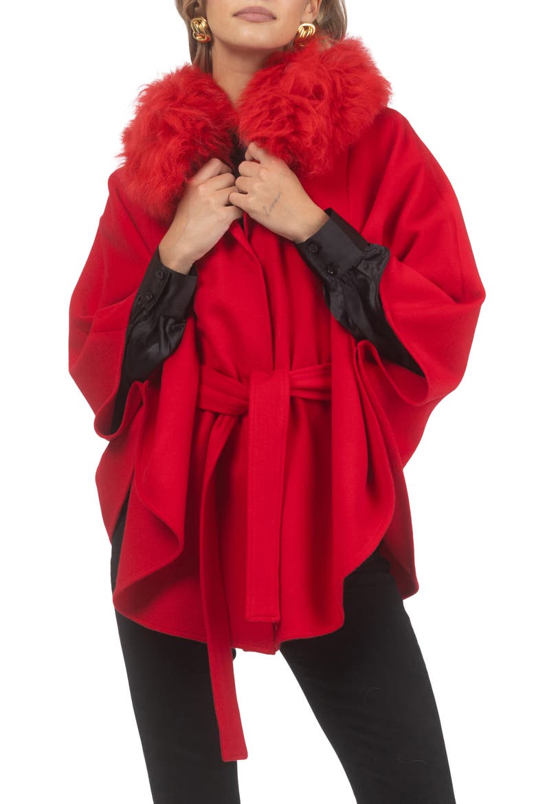 Wool Belted Cape, Alternate, color, RED
