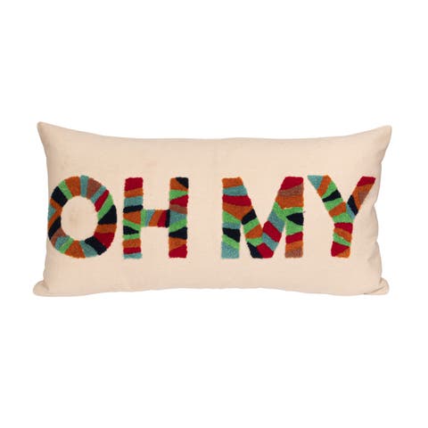 Cotton Tufted Lumbar Pillow "OH MY", Natural and Multicolor