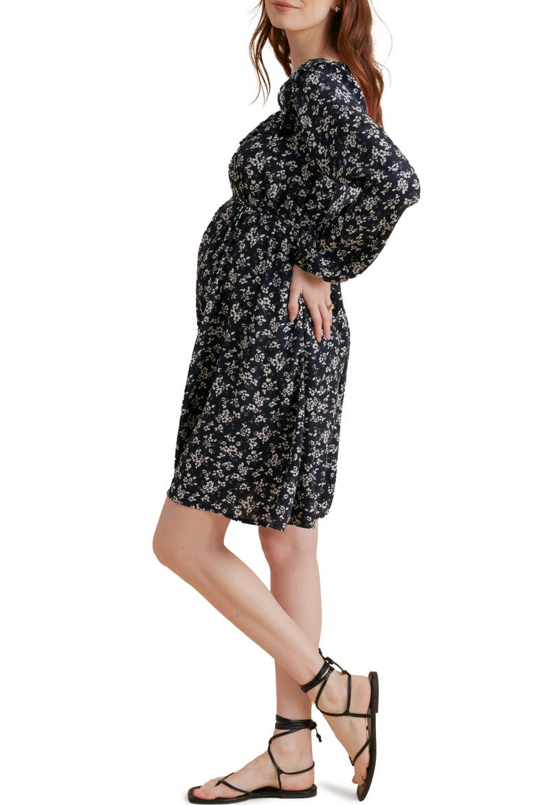 Floral Long Sleeve Maternity Dress, Alternate, color, BLACK/ WHITE FLORAL