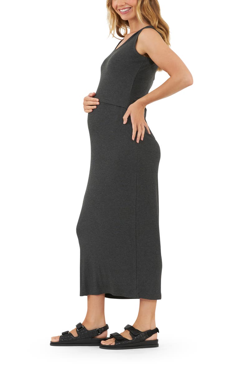 Rib Maxi Nursing Dress, Alternate, color, Charcoal Marle