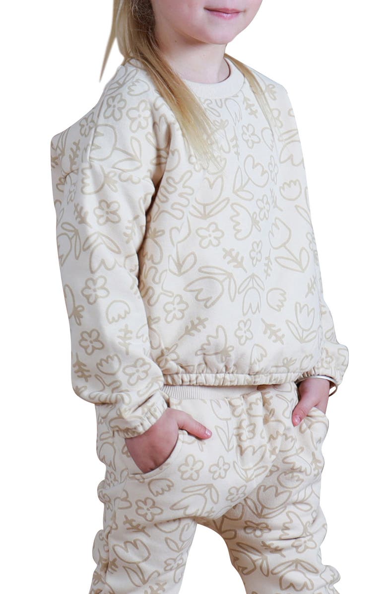 TINY TRIBE Kids' Floral Print Fleece Sweatshirt, Alternate, color, Oat