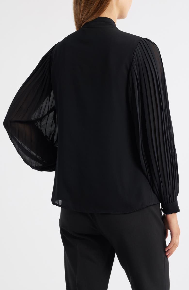 Anne Klein Pleated Chiffon Button-Up Shirt, Alternate, color, Anne Black