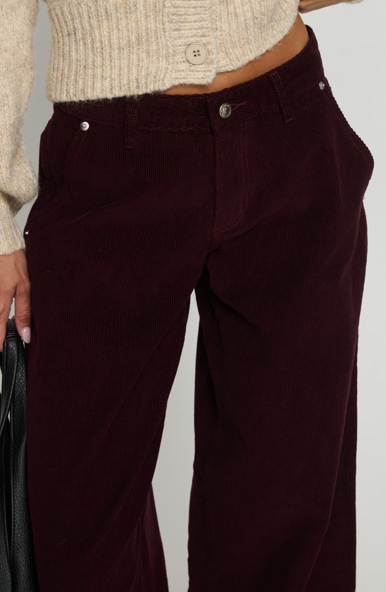 Princess Polly Jacynda Low Rise Wide Leg Corduroy Pants, Alternate, color, Currant