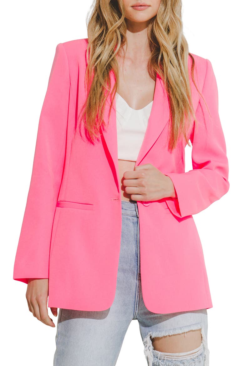 Tailored Single Button Blazer, Main, color, NEON PINK