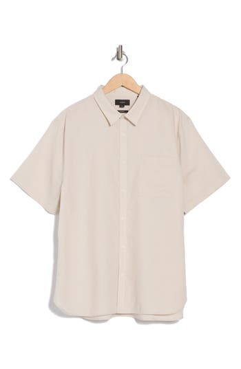 Vince Classic Fit Short Sleeve Linen Blend Button-up Shirt In Sand