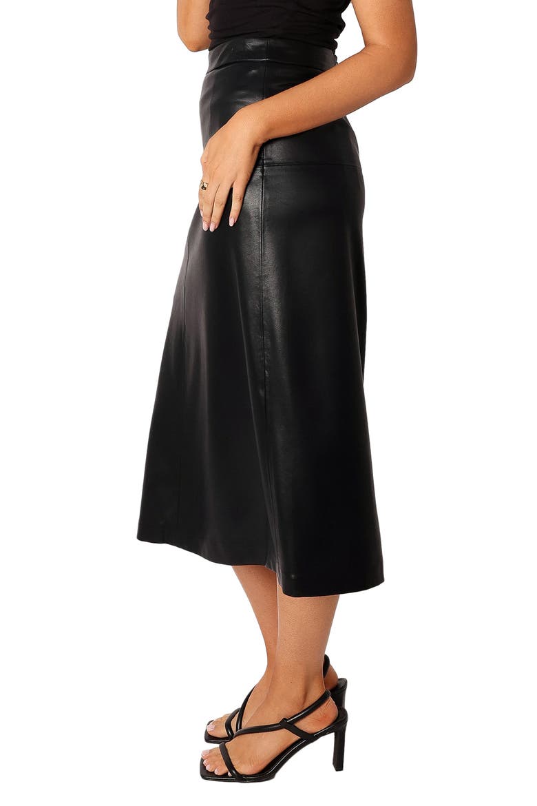 Miller Faux Leather Midi Skirt, Alternate, color, BLACK