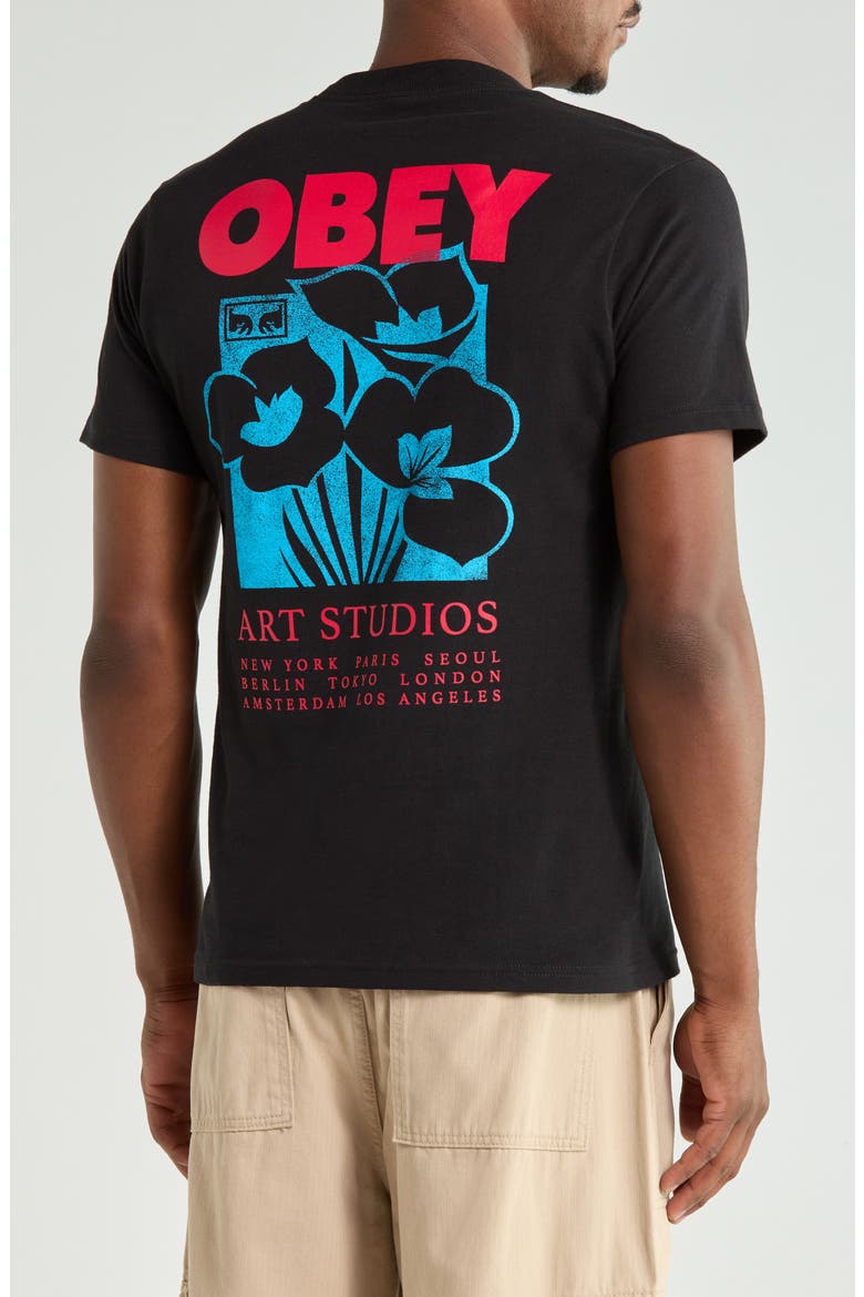 Art Studio Flowers Graphic T-Shirt, Alternate, color, BLACK
