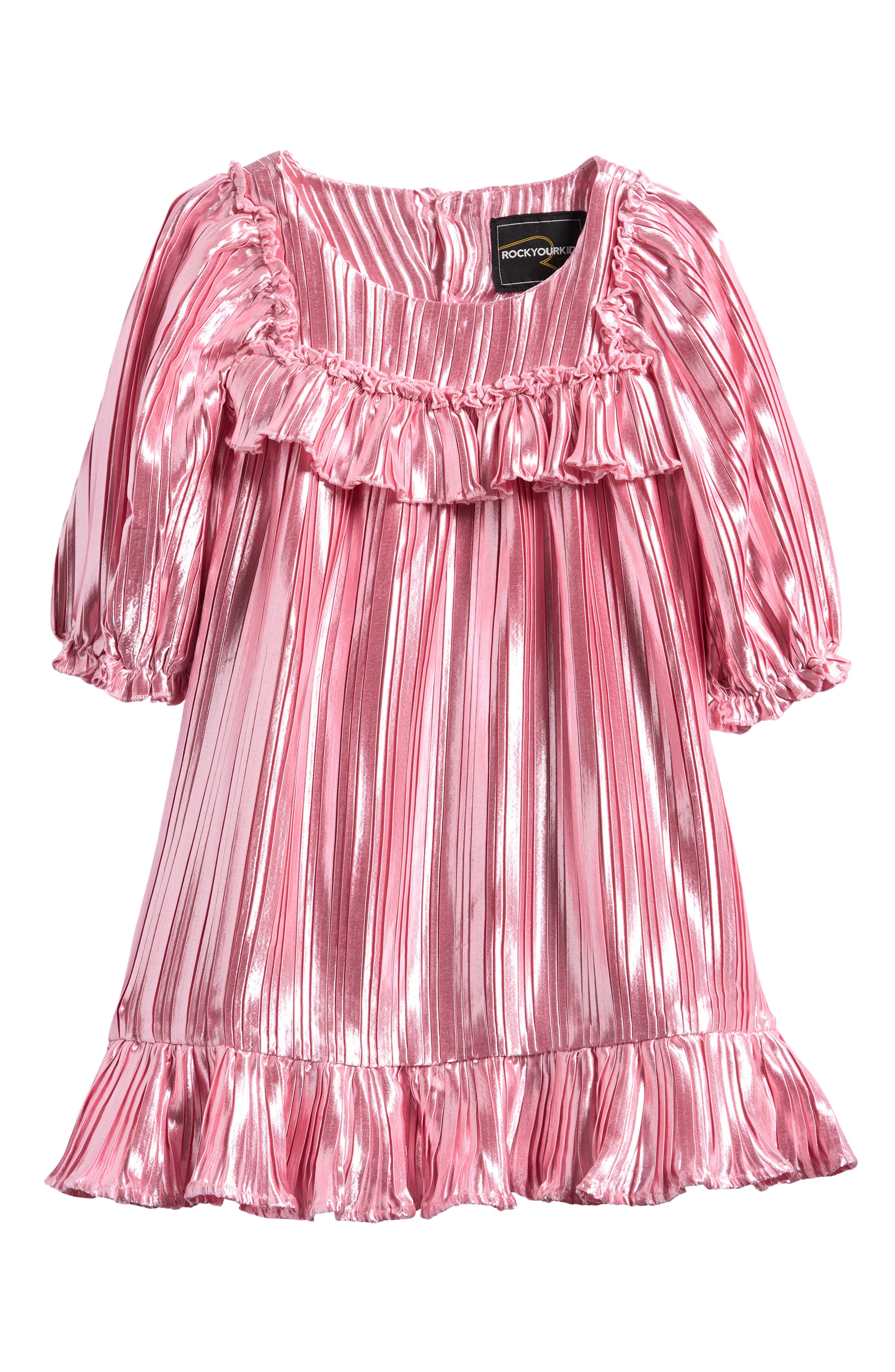 Rock Your Baby Kids' Long Sleeve Metallic Pleated Dress