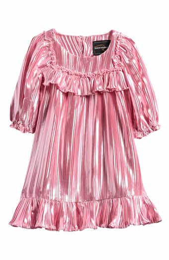 Rock Your Baby Kids' Long Sleeve Metallic Pleated Dress