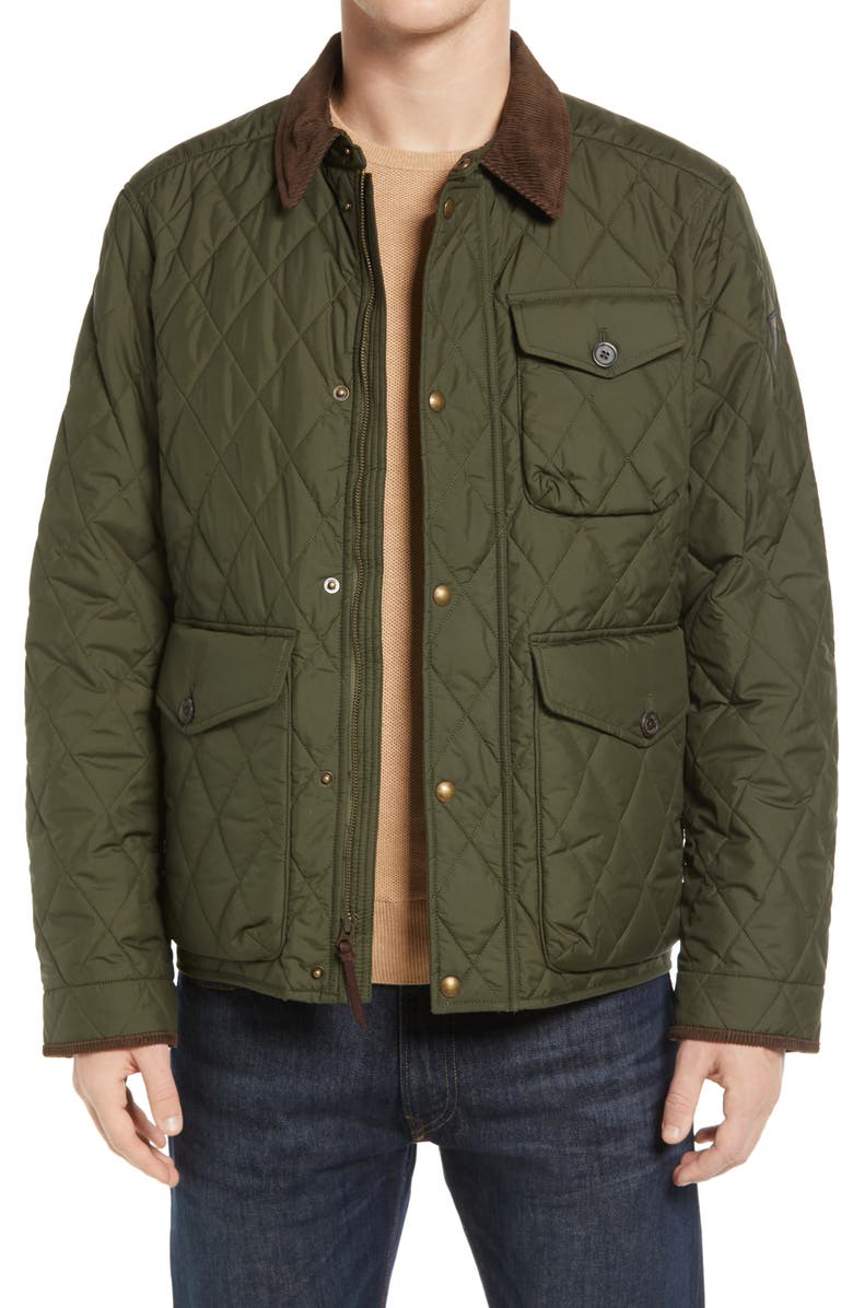 Polo Ralph Lauren The Beaton Quilted Water-Repellent Shirt Jacket, Main, color, Company Olive