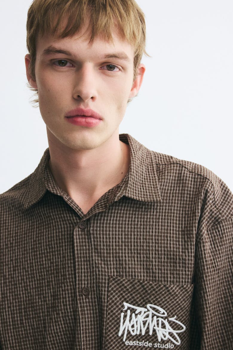 Relaxed-Fit Layered Shirt, Alternate, color, Dark brown/checked