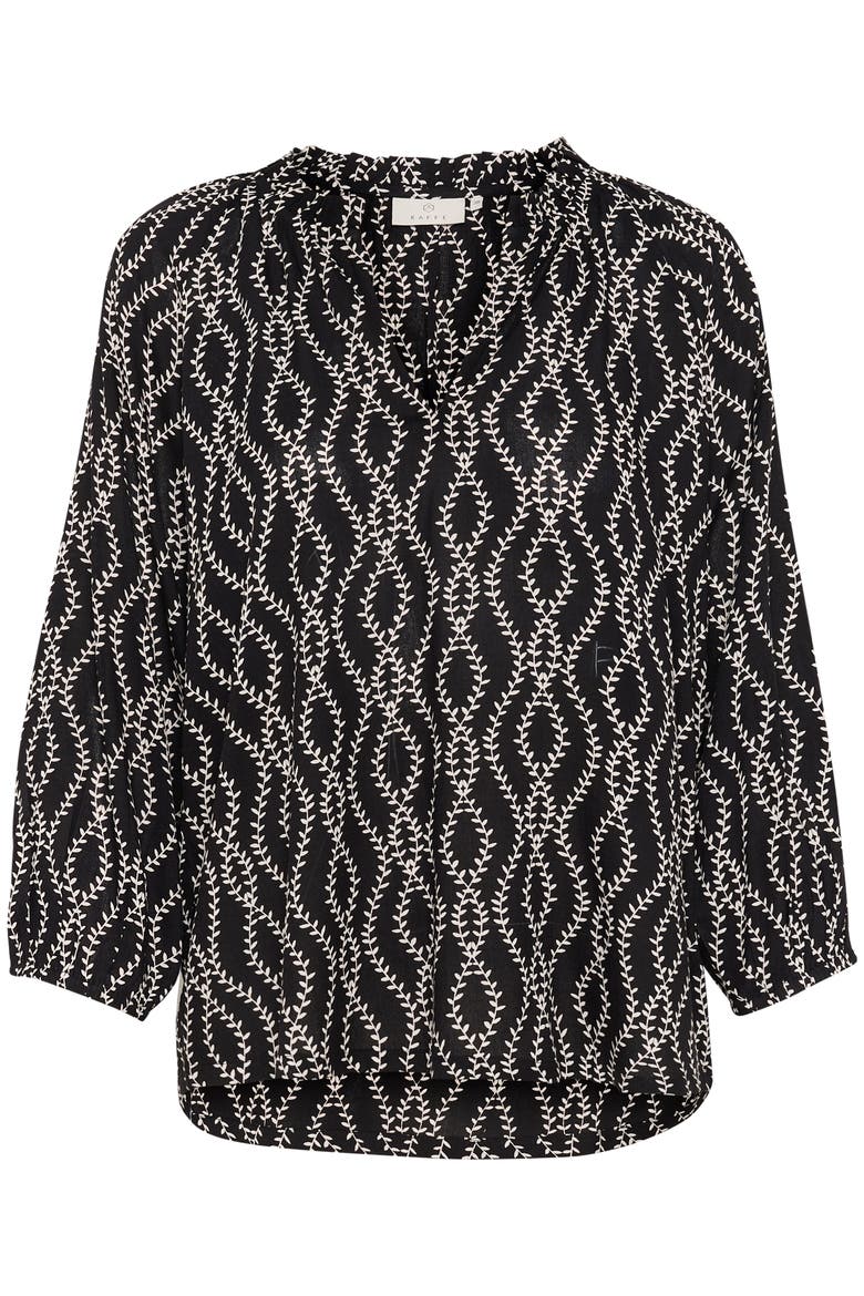 KAsigrid 3/4 Sleeves V-notch Neck Blouse, Alternate, color, Black/Chalk Print