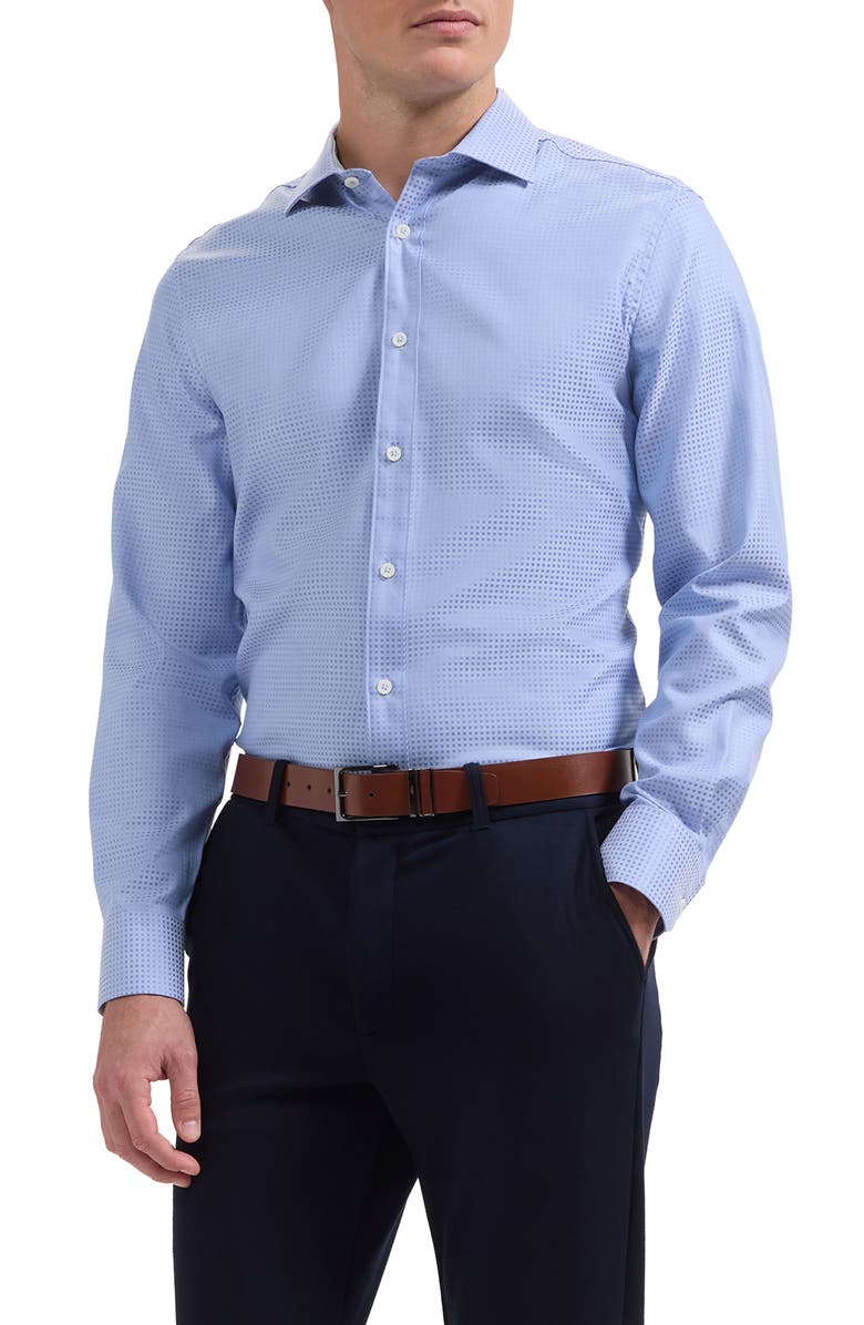 Bugatchi Axel Check Jacquard Cotton Button-Up Shirt, Main, color, Air Blue