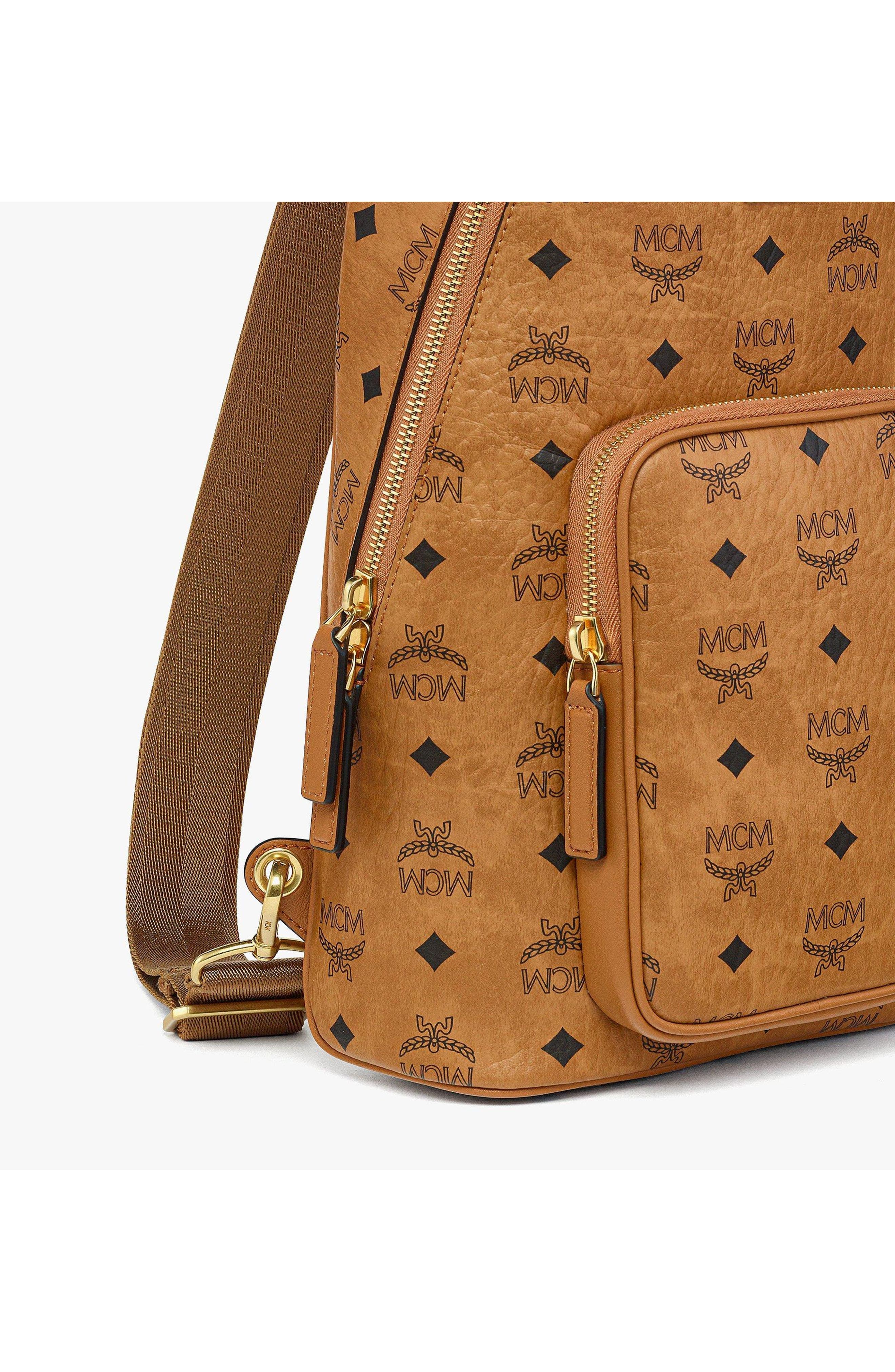 Small Aren Sling Bag in Visetos, Alternate, color, Cognac