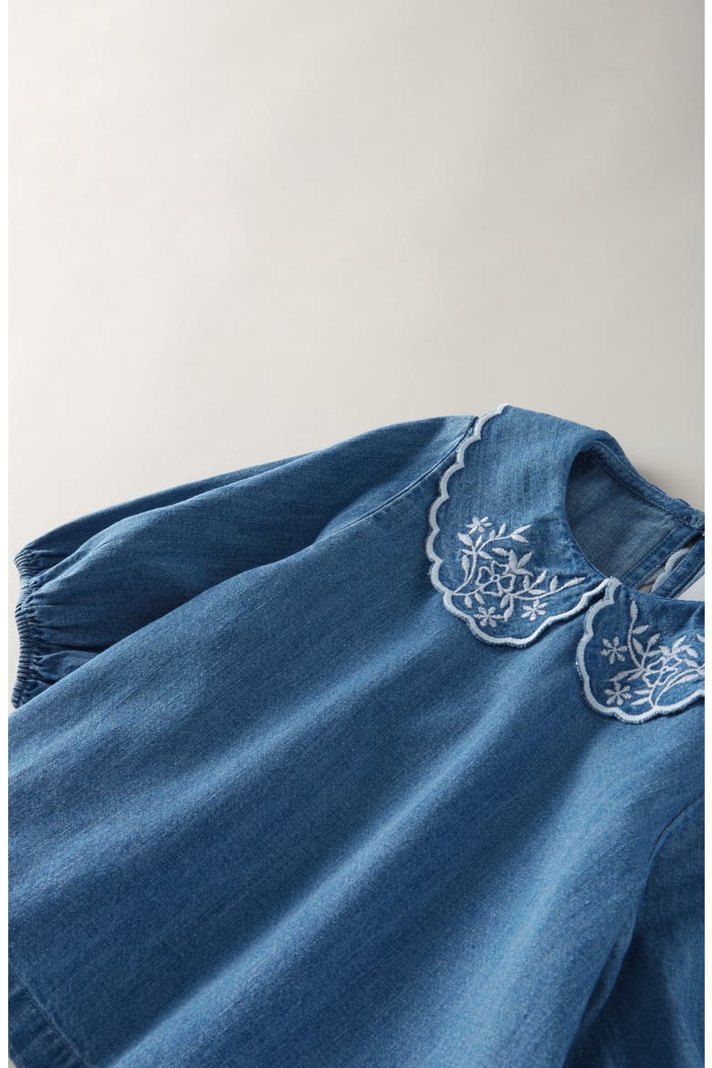 Kids' Scallop Collar Cotton Chambray Top, Alternate, color, MID GEM WASH