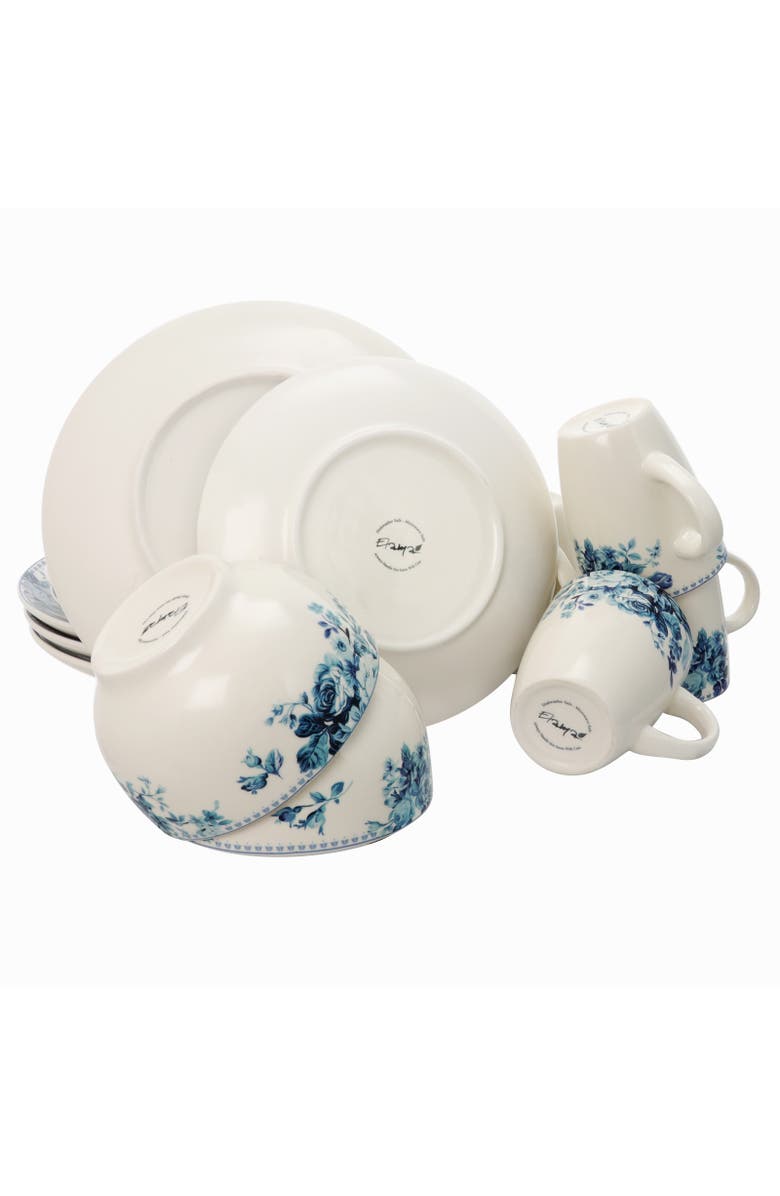 Elama Traditional Blue Rose 16 Piece Dinnerware Set, Alternate, color, Blue