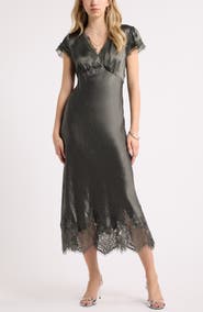 Treasure & Bond Lace Trim Satin Midi Dress