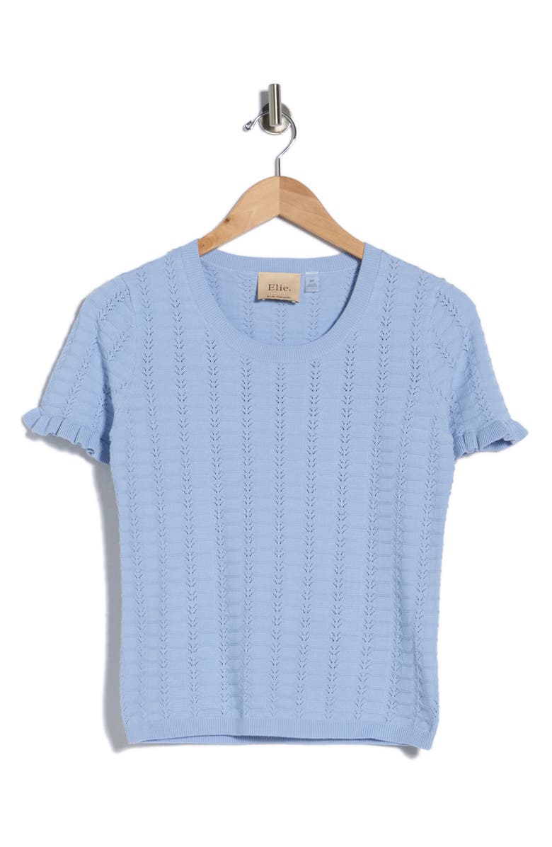 T Tahari Crewneck Pointelle Stitch Sweater, Main, color, Blue Bell