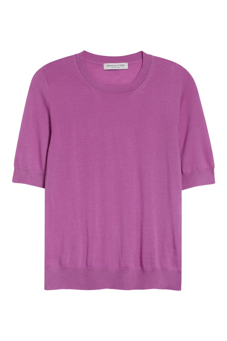 Honor Short Sleeve Cashmere Crewneck Sweater, Alternate, color, WILD ORCHID