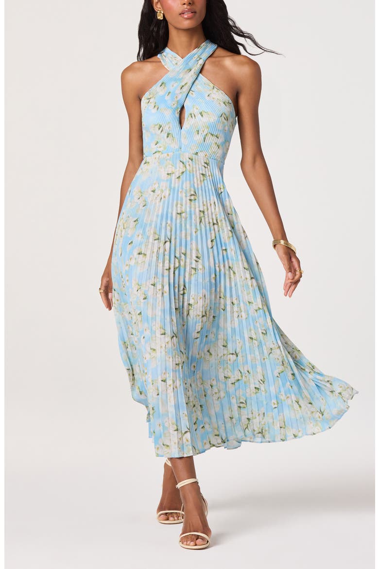 Samantha Floral Print Halter Dress, Alternate, color, BLUE FLORAL