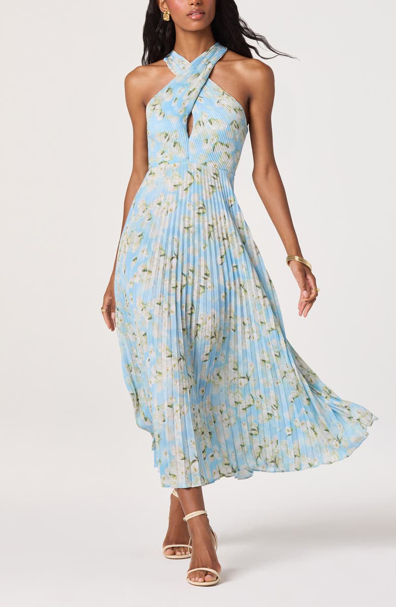 ASTR the Label Samantha Floral Print Halter Dress, Alternate, color, Blue Floral