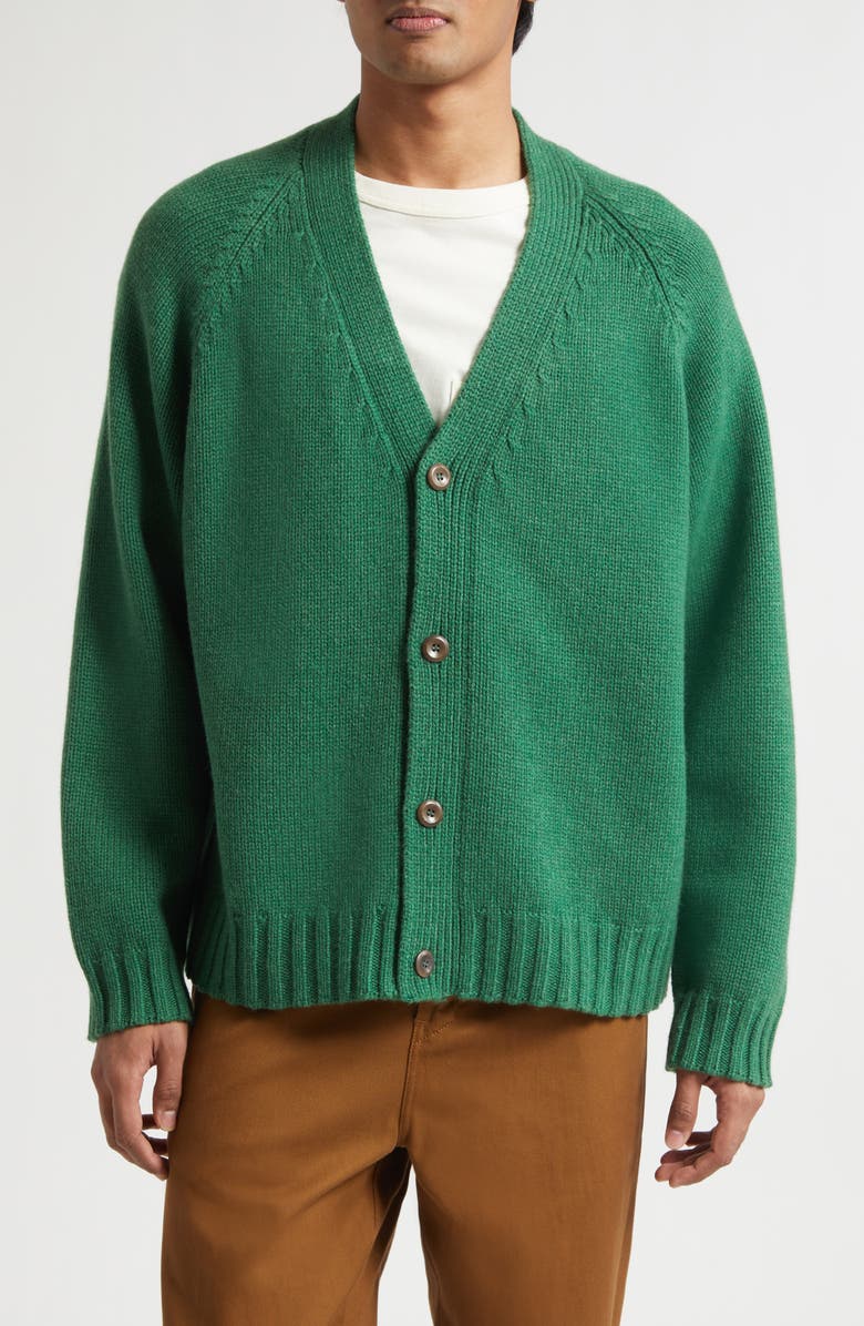 The Elder Statesman Oak Cashmere V-Neck Cardigan, Main, color, Fern