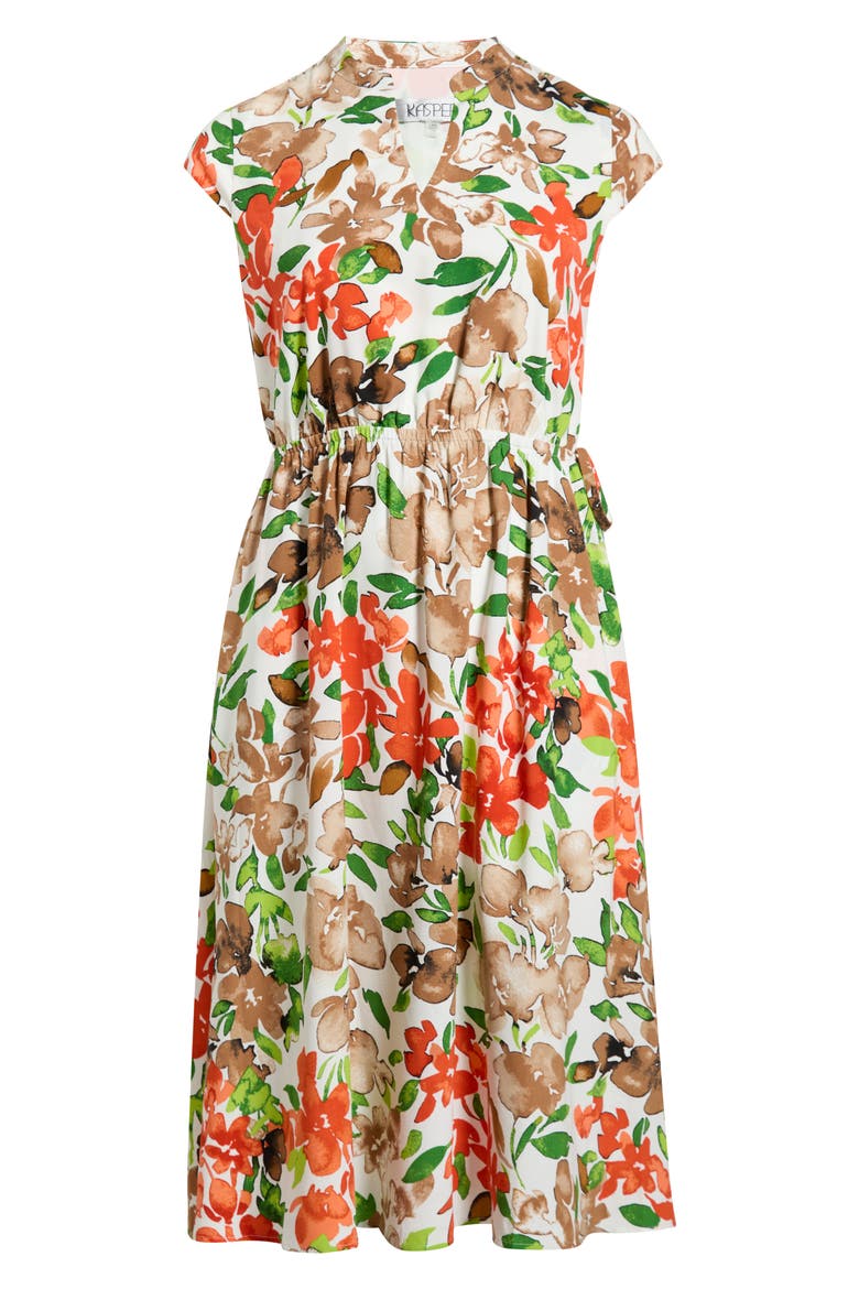 Floral Print Drawstring Midi Dress, Alternate, color, VANILLA ICE MULTI