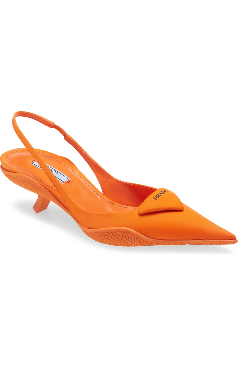 Prada Triangle Logo Pointed Toe Slingback Pump, Main, color,