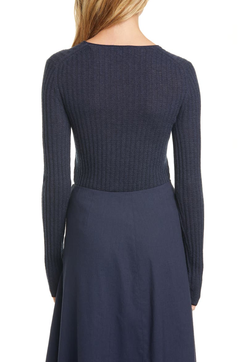 Ribbed Cashmere Crewneck Sweater, Alternate, color, DEEP AZUL/ COASTAL