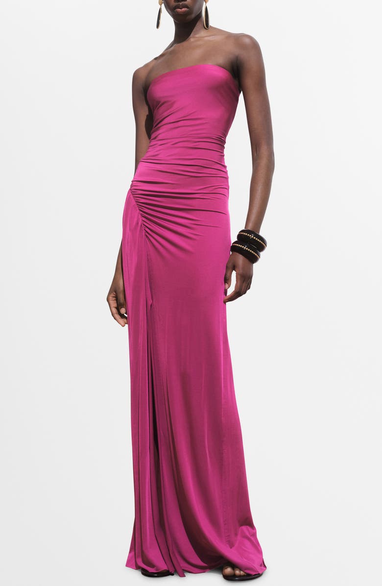 MANGO Draped Strapless Dress, Main, color, Fuchsia