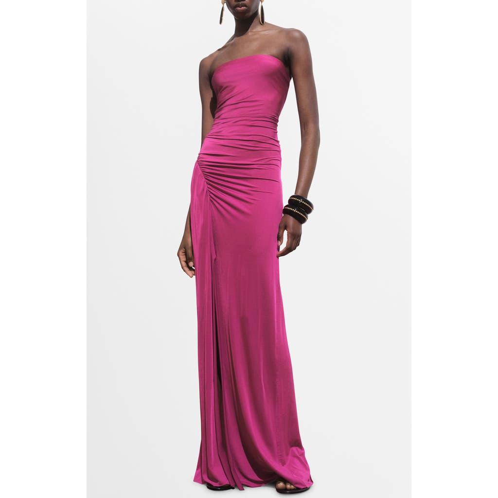 Mango Draped Strapless Dress In Pink