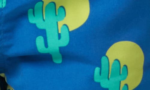 Tom & Teddy Kids' Cactus Print Performance Swim Trunks In Blue Green
