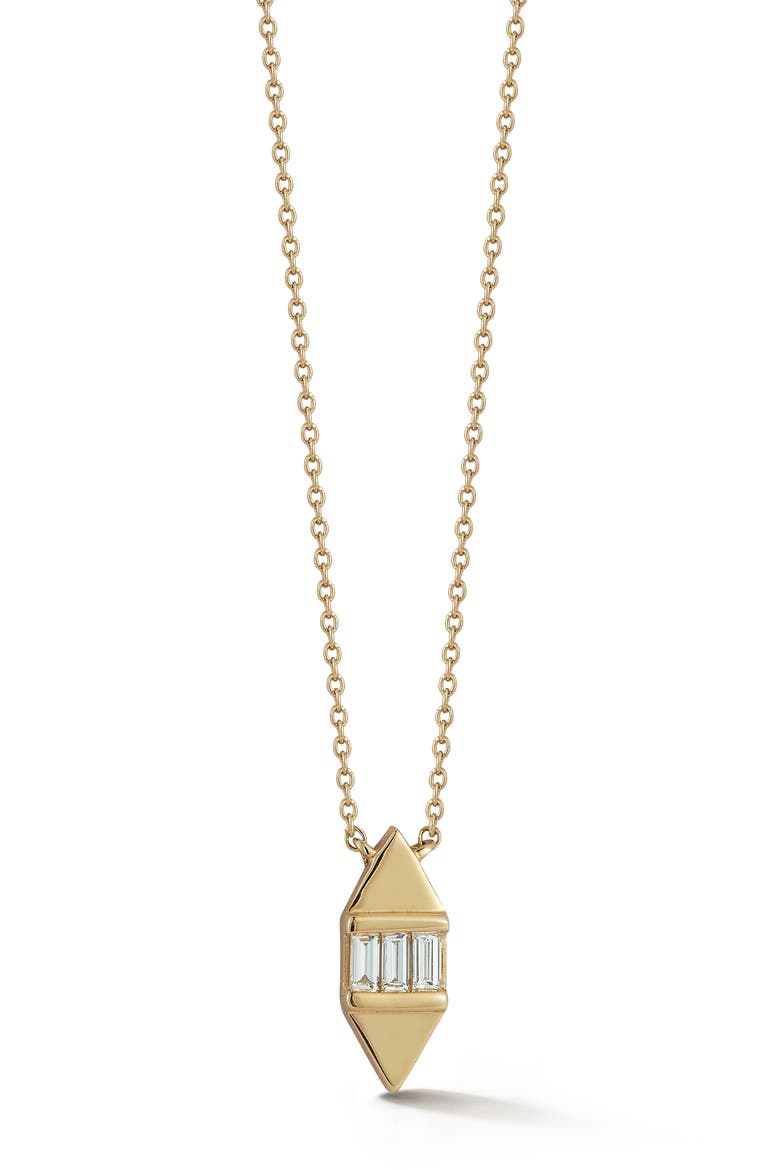 Sadie Pearl Diamond Baguette Tag Pendant Necklace, Main, color, YELLOW GOLD