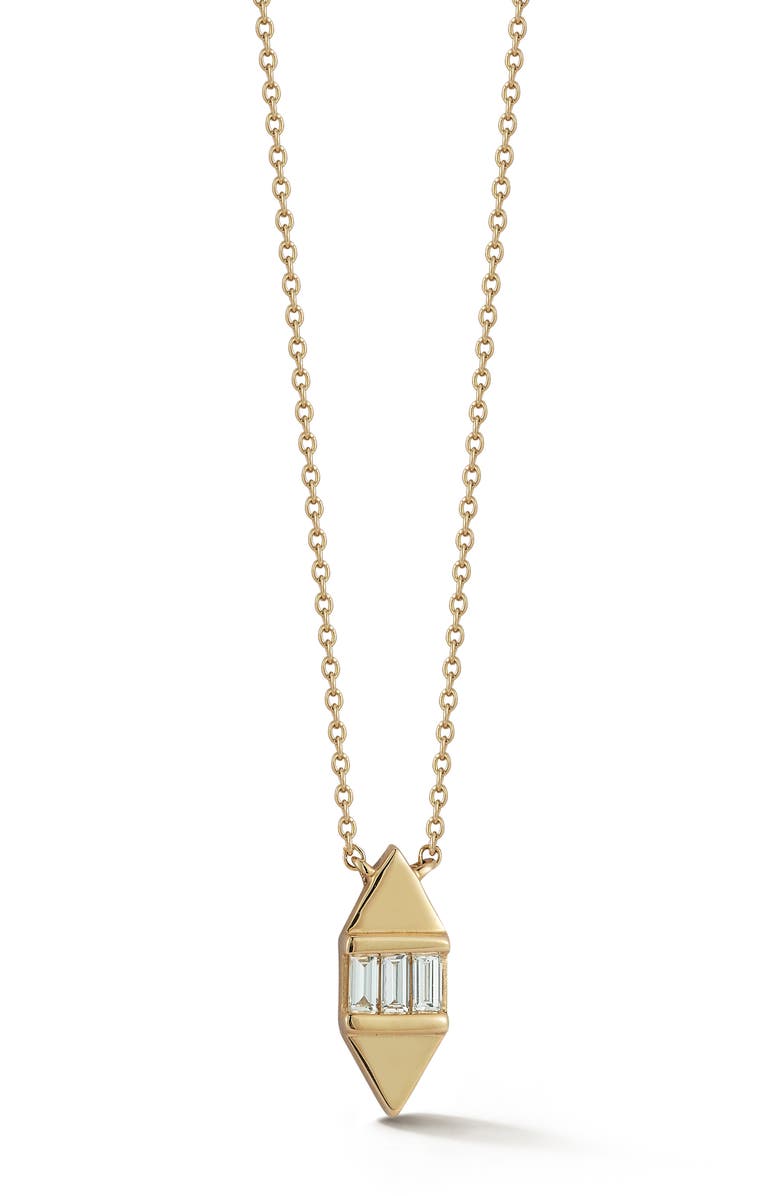 Dana Rebecca Designs Sadie Pearl Diamond Baguette Tag Pendant Necklace, Main, color, Yellow Gold