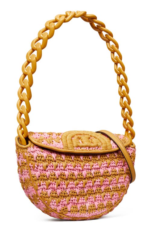 Tory Burch Mini Fleming Soft Raffia Crochet Crescent Shoulder Bag