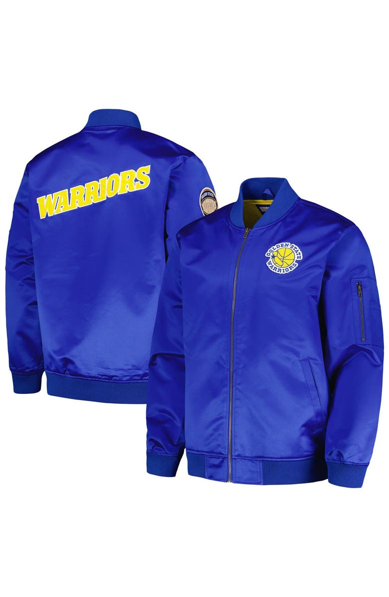 Mitchell & Ness Men's Mitchell & Ness Royal Golden State Warriors Hardwood Classics Vintage Logo Full-Zip Bomber Jacket, Main, color, Royal