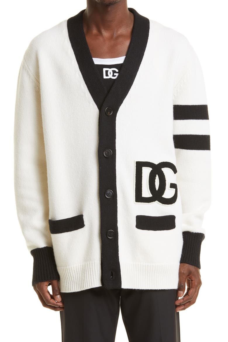 Colorblock DG Logo Wool Cardigan, Main, color, COMBINED COLOUR