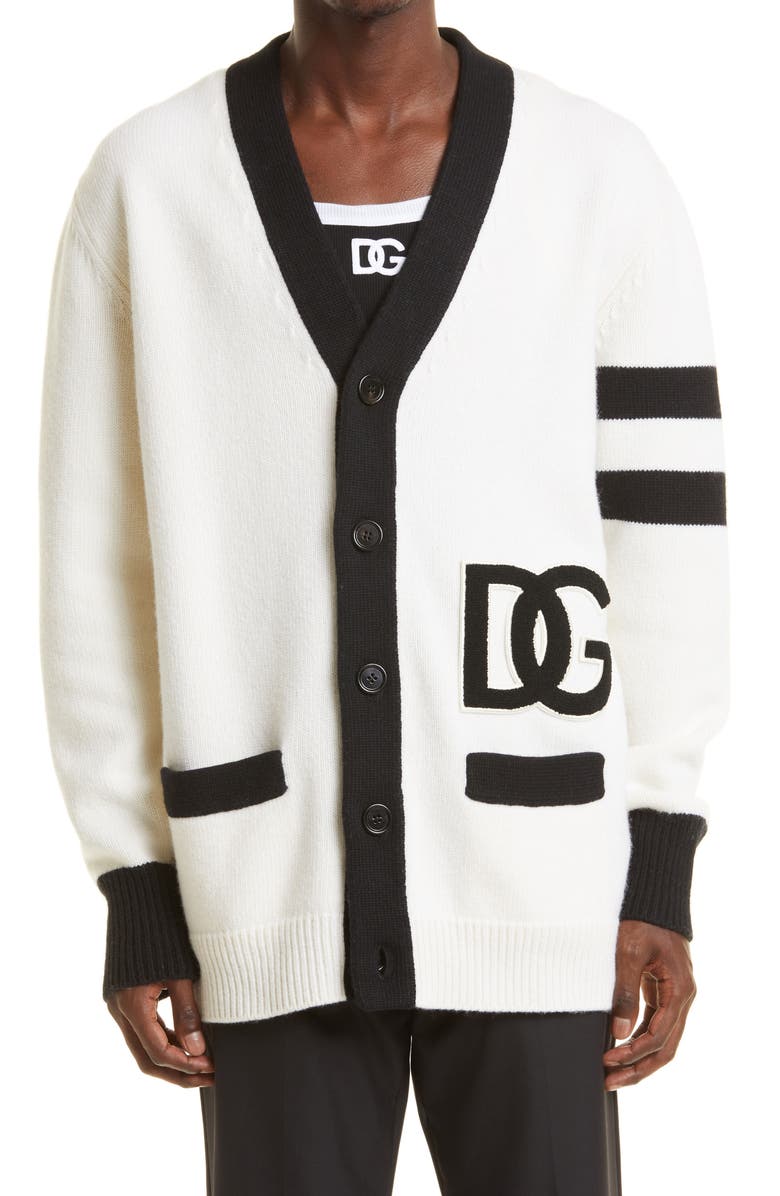 Dolce&Gabbana Colorblock DG Logo Wool Cardigan, Main, color, 