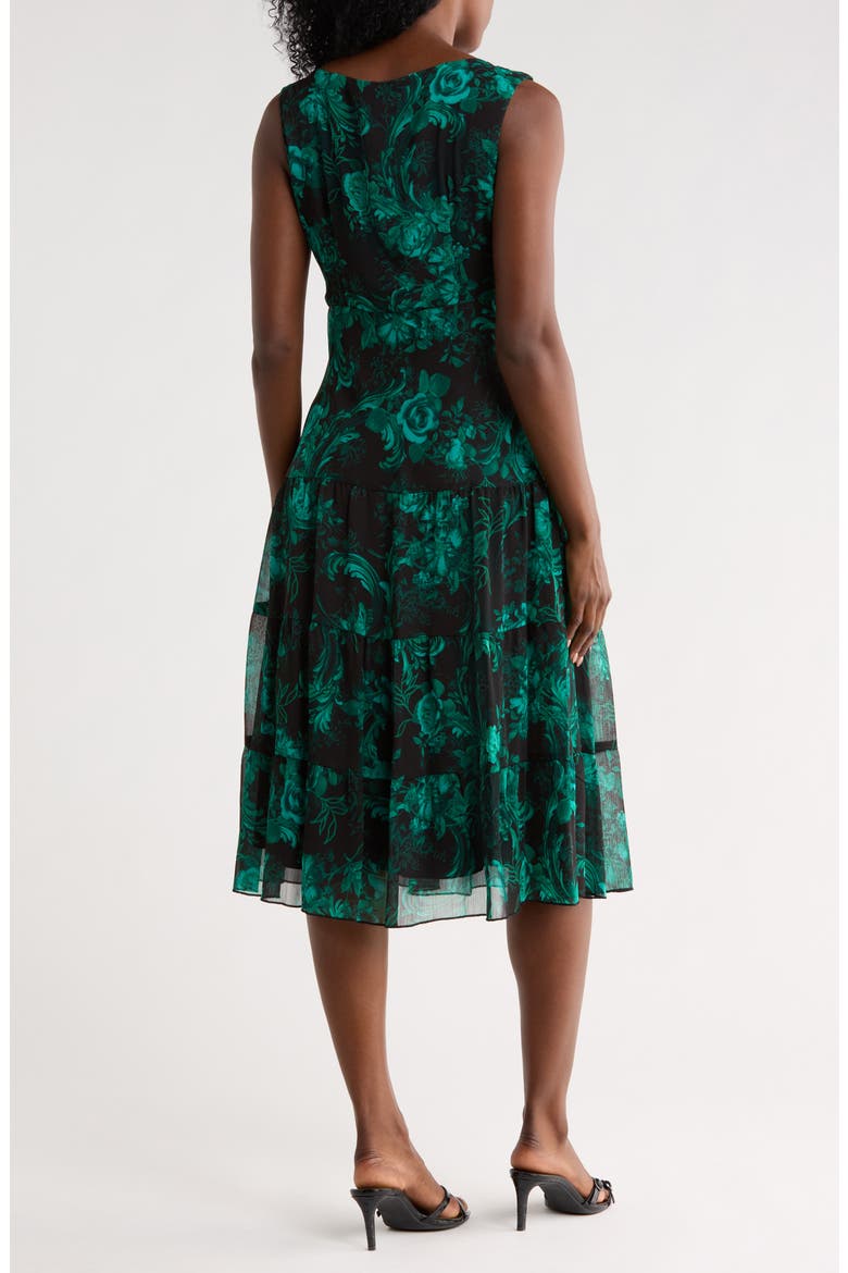 Floral Sleeveless Tiered Midi Dress, Alternate, color, HUNTER