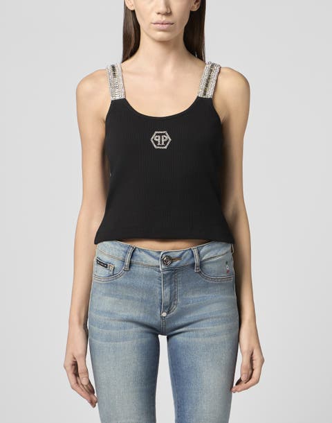 Rib Tank Top Strass Hexagon Women