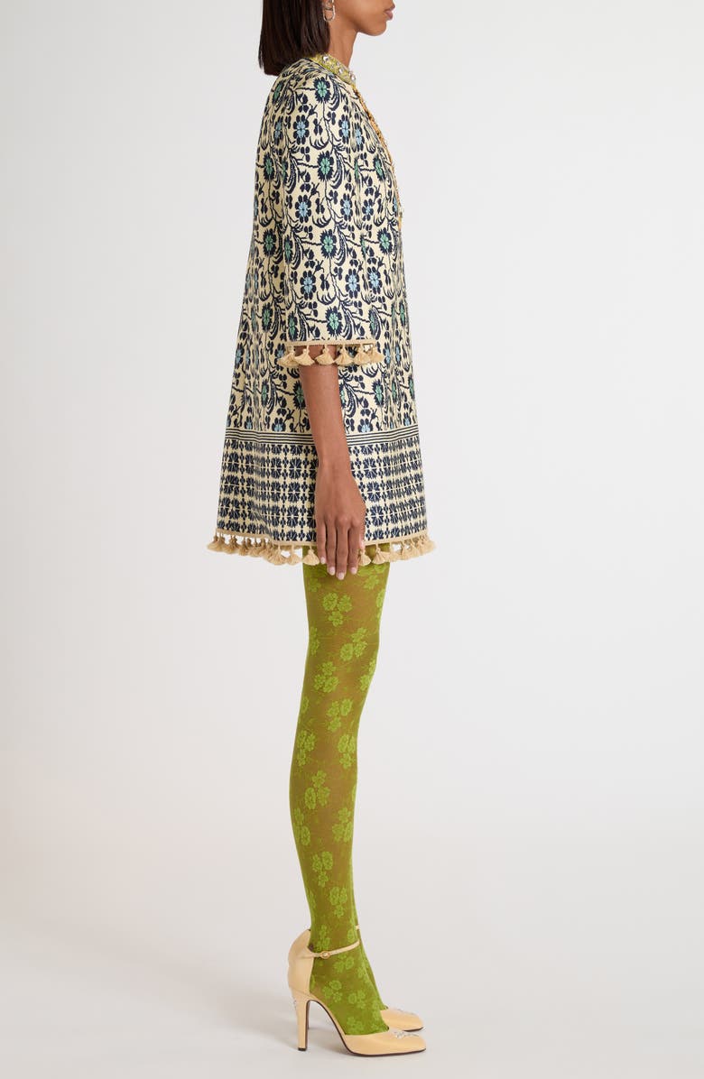 Valentino Garavani Embroidered Silk Jacquard Shift Dress, Alternate, color, Brown/ Blue